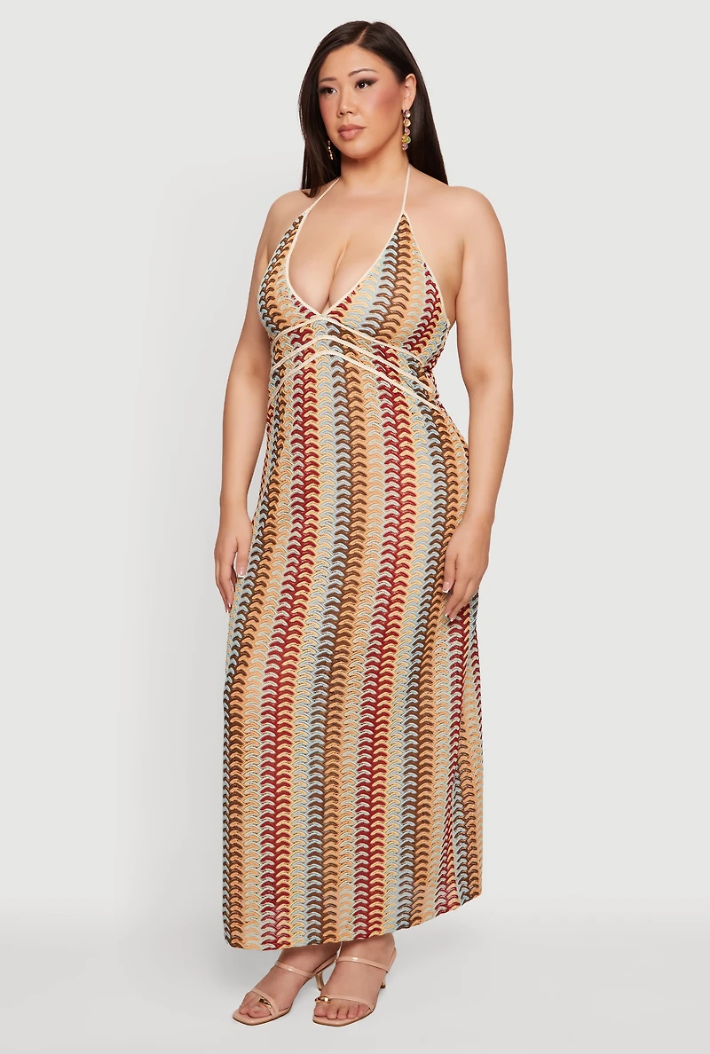 Plus Printed Pattern Halter Maxi Dress