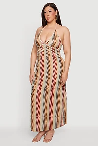 Plus Printed Pattern Halter Maxi Dress