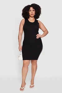 Plus Ribbed Knit Contrast Trim Tank Dress