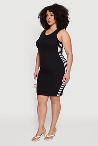 Plus Ribbed Knit Contrast Trim Tank Dress
