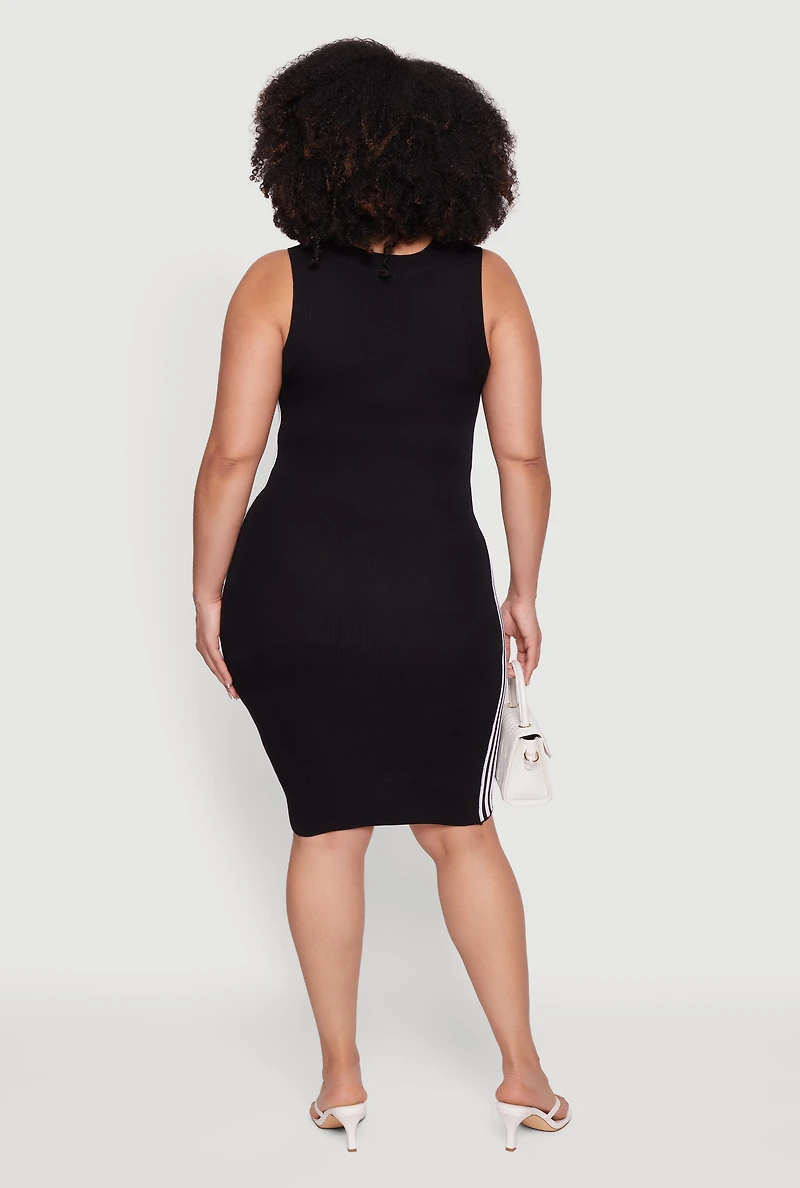 Plus Ribbed Knit Contrast Trim Tank Dress