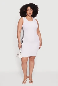 Plus Ribbed Knit Contrast Trim Tank Dress