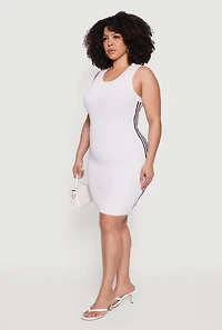 Plus Ribbed Knit Contrast Trim Tank Dress