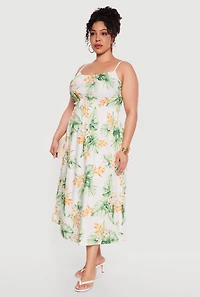 Plus Tropical Floral Smocked Waist Cami Dress