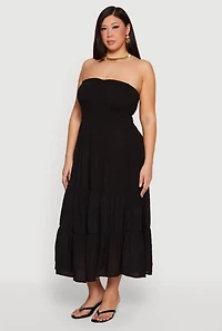 Plus Smocked Tube Tiered Gauze Knit Maxi Dress