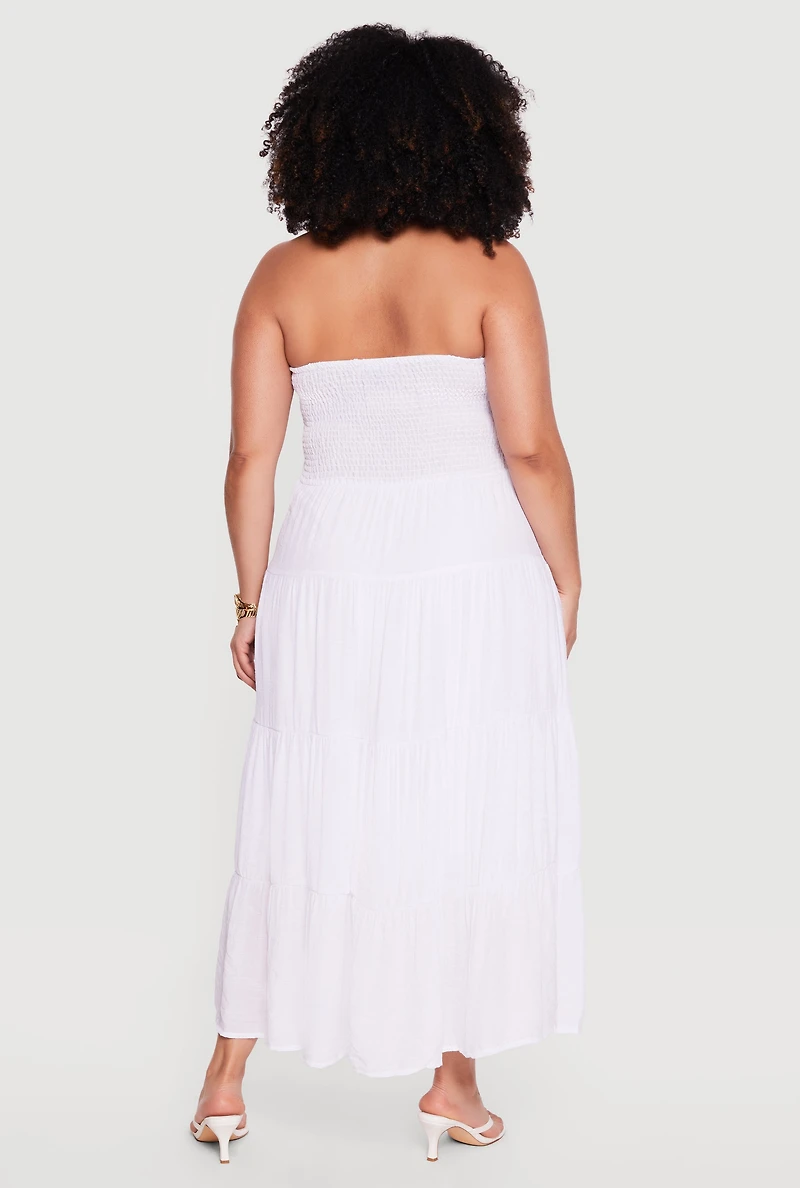 Plus Smocked Tube Tiered Gauze Knit Maxi Dress