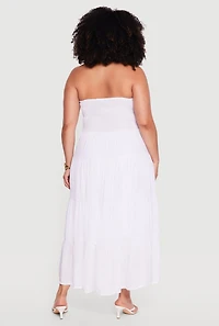 Plus Smocked Tube Tiered Gauze Knit Maxi Dress