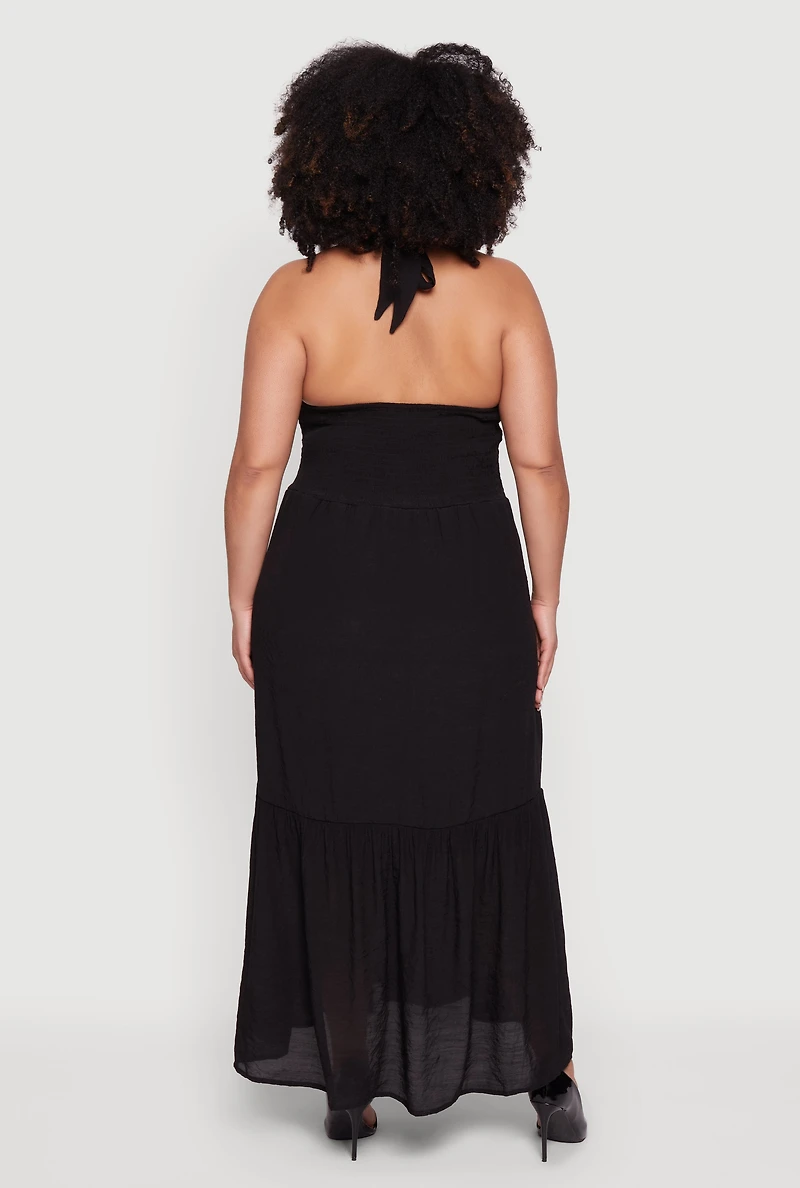 Plus Halter Neck Sleeveless Tiered Maxi Dress