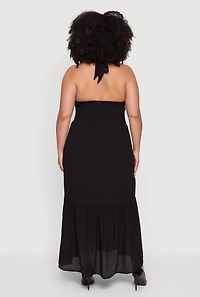 Plus Halter Neck Sleeveless Tiered Maxi Dress