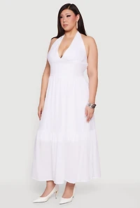Plus Halter Neck Sleeveless Tiered Maxi Dress