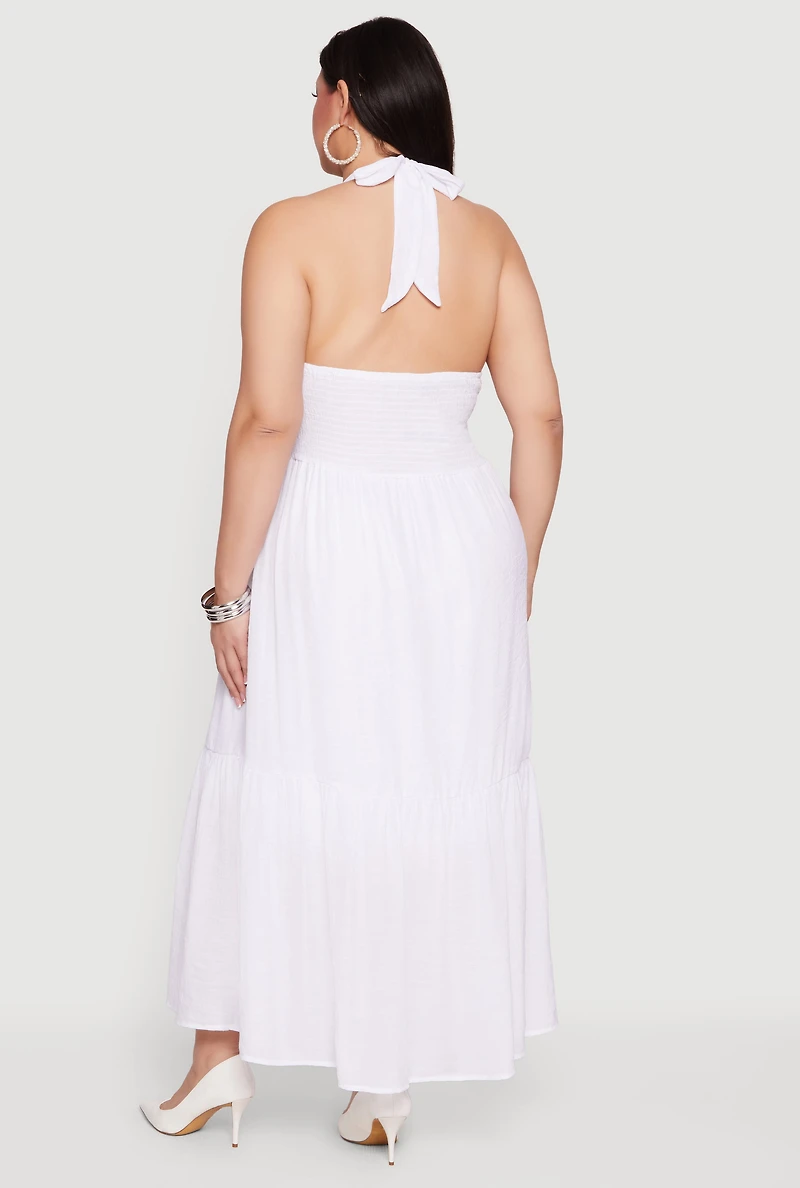 Plus Halter Neck Sleeveless Tiered Maxi Dress