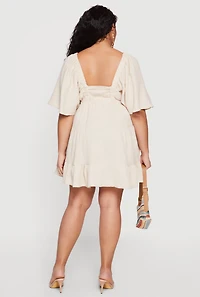 Plus Gauze Knit V Neck Tiered Sundress