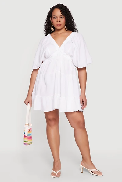 Plus Gauze Knit V Neck Tiered Sundress