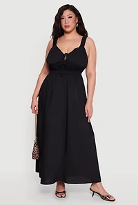 Plus Poplin Tie Front Sleeveless Empire Waist Dress