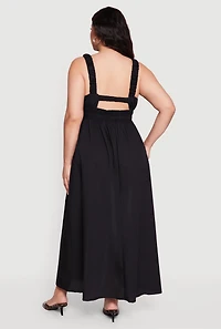 Plus Poplin Tie Front Sleeveless Empire Waist Dress