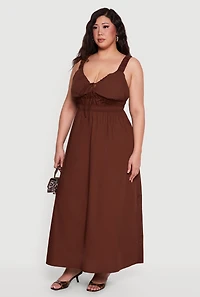 Plus Poplin Tie Front Sleeveless Empire Waist Dress