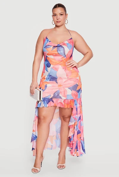 Plus Ruffle Trim High Low Maxi Dress