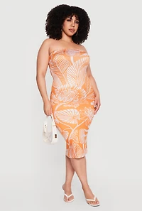 Plus Floral Print Tube Midi Dress