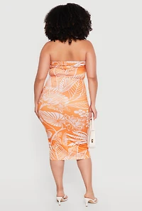 Plus Floral Print Tube Midi Dress