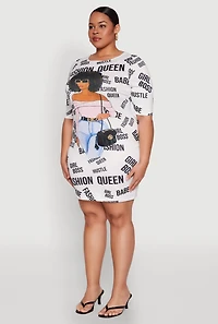 Womens Plus Size Fashion Queen Graphic Dress, Multi, Size 3X