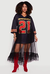 Plus Jersey Mesh Winner Graphic Maxi Dress