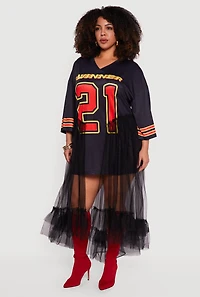 Plus Jersey Mesh Winner Graphic Maxi Dress