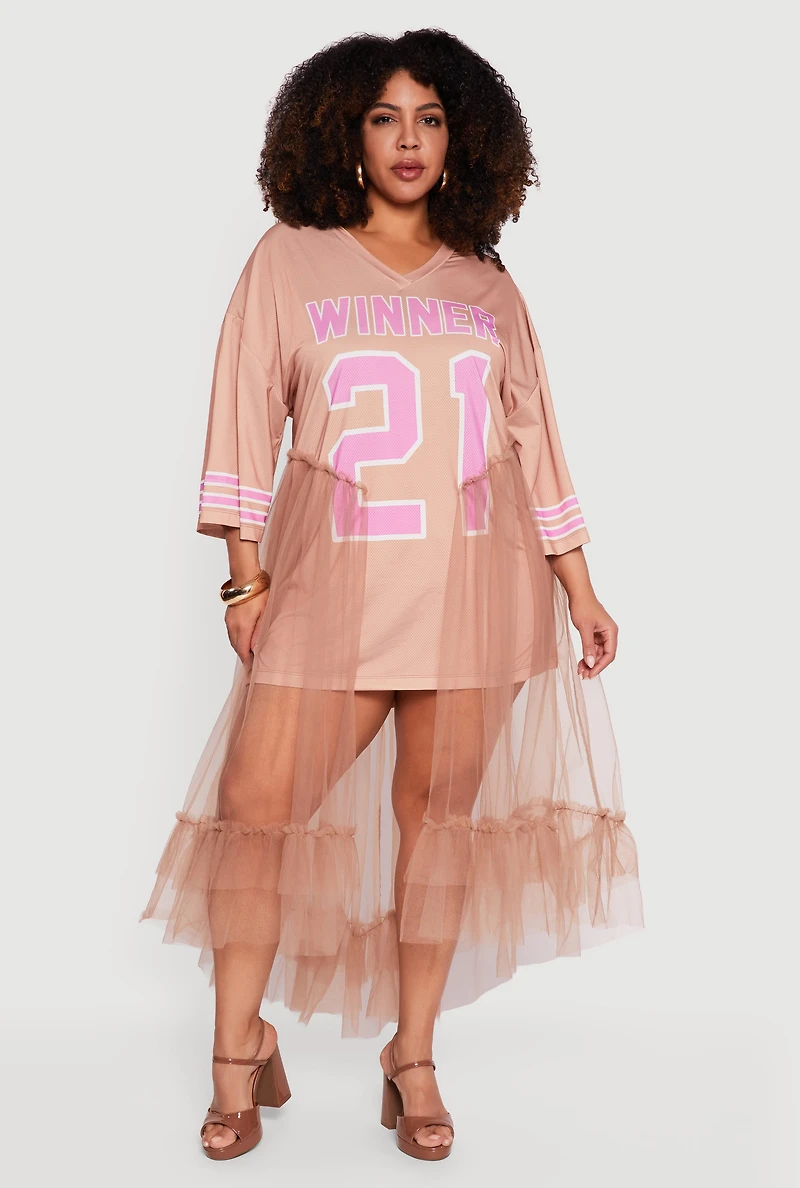 Plus Jersey Mesh Winner Graphic Maxi Dress