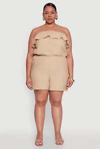 Womens Plus Gauze Knit Ruffle Overlay Romper,