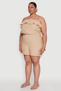 Womens Plus Gauze Knit Ruffle Overlay Romper,