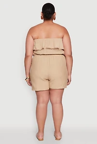 Womens Plus Gauze Knit Ruffle Overlay Romper,