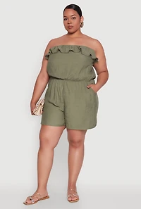 Womens Plus Gauze Knit Ruffle Overlay Romper, 3X