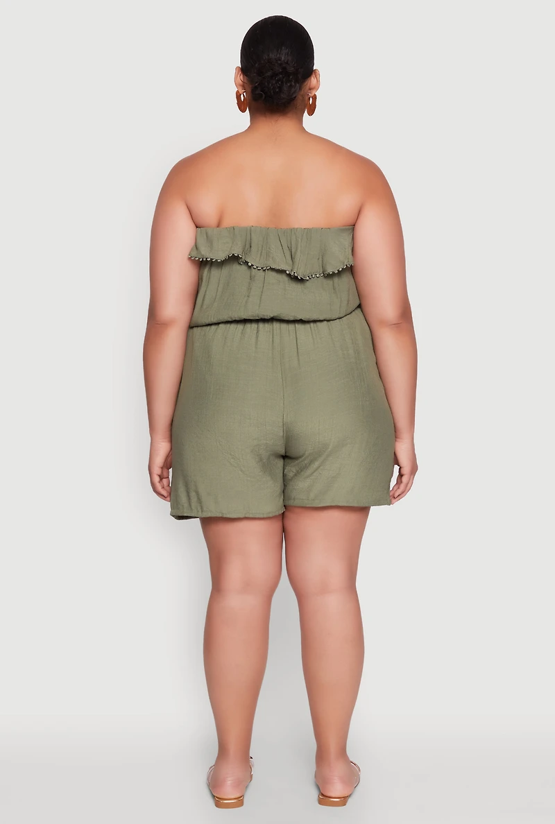 Womens Plus Gauze Knit Ruffle Overlay Romper, 3X