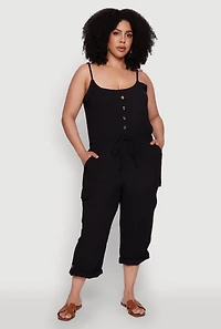 Plus Sleeveless Cargo Jumpsuit with Rolled Cuffs