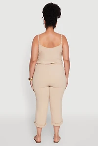 Womens Plus Sleeveless Cargo Jumpsuit with Rolled Cuffs,