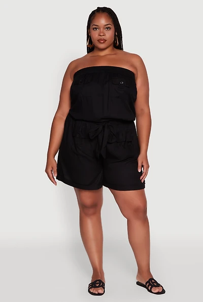 Womens Plus Strapless Cargo Pocket Romper, 3X