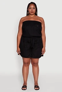 Womens Plus Strapless Cargo Pocket Romper, 3X