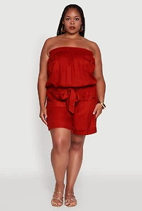 Plus Strapless Cargo Pocket Romper