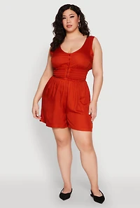Womens Plus Size Smocked Half Button Romper, Orange, Size 2X