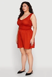Womens Plus Size Smocked Half Button Romper, Orange, Size 2X