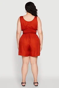 Womens Plus Size Smocked Half Button Romper, Orange, Size 2X