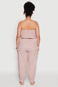 Womens Plus Stylish Striped Strapless Tapered Leg Jumpsuit,