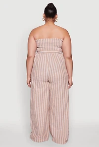 Womens Plus Smocked Pinstripe Jumpsuit, 3X