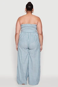 Womens Plus Size Smocked Pinstripe Jumpsuit, Blue, Size 2X