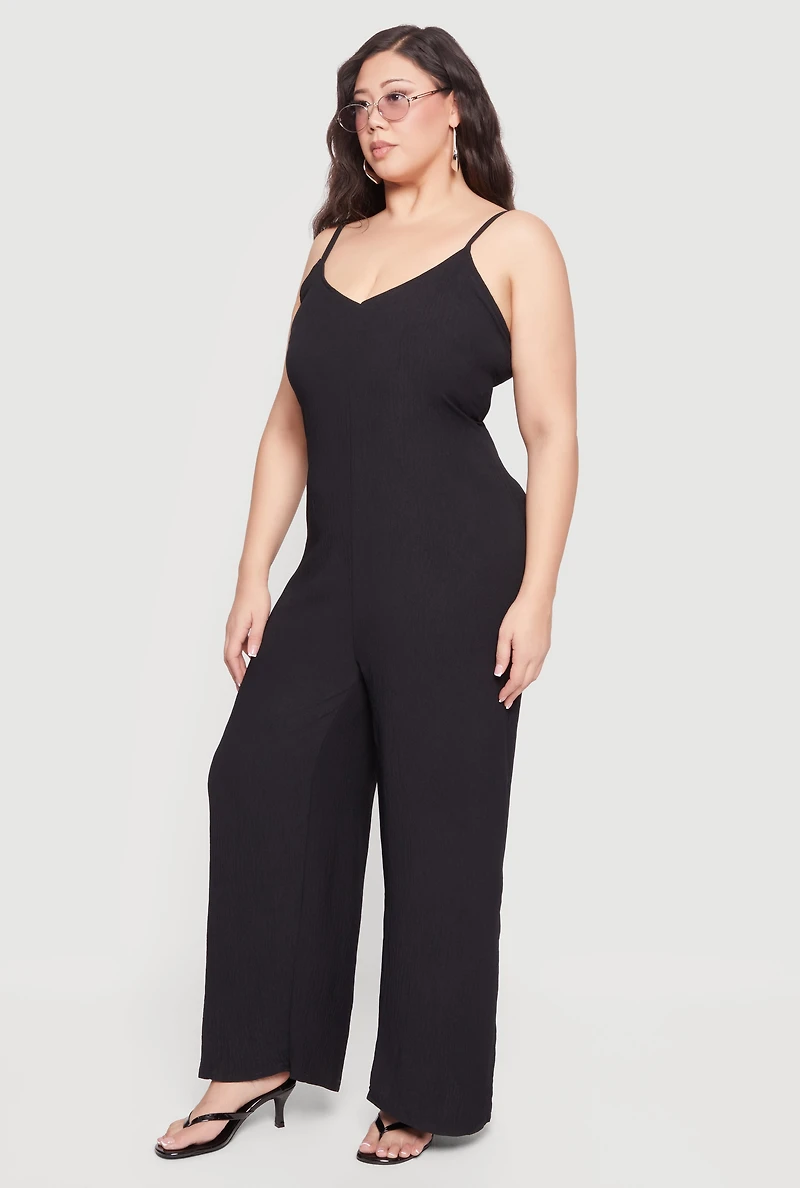Plus Sleeveless V-Neck Wide Leg Jumpsuit