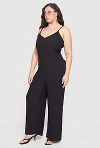 Plus Sleeveless V-Neck Wide Leg Jumpsuit