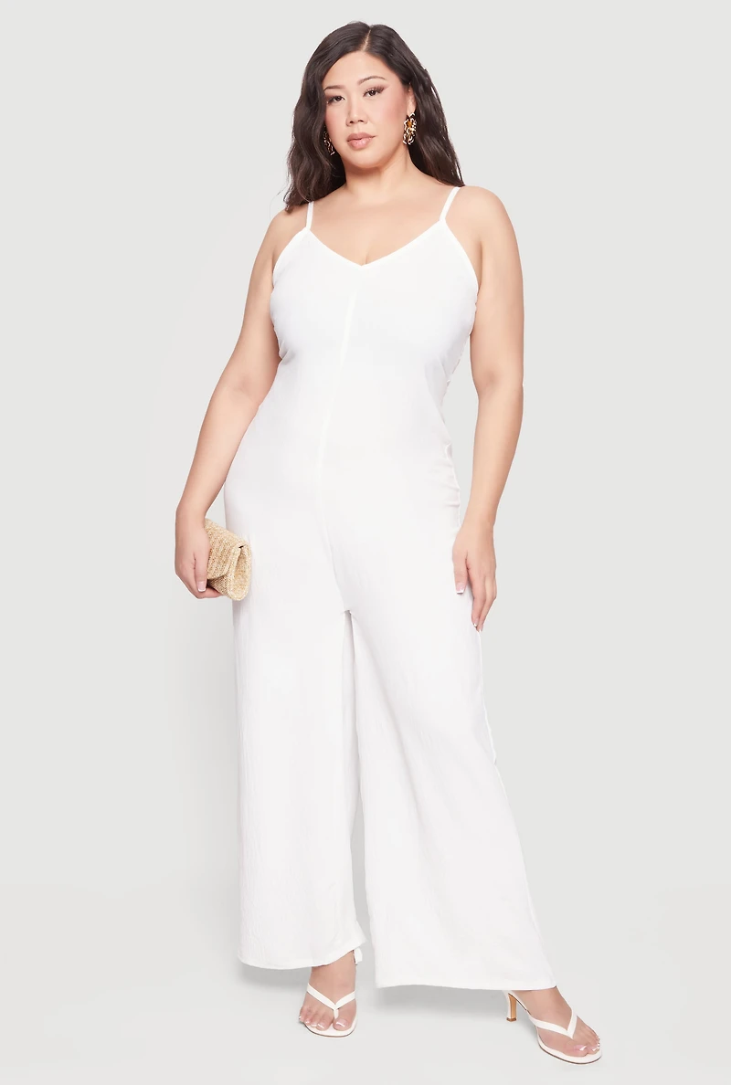 Plus Sleeveless V-Neck Wide Leg Jumpsuit
