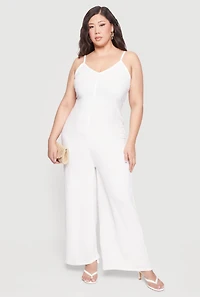 Plus Sleeveless V-Neck Wide Leg Jumpsuit