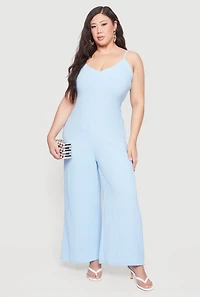 Plus Sleeveless V-Neck Wide Leg Jumpsuit