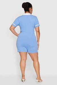 Plus 92 Graphic Varsity Stripe Collared Romper