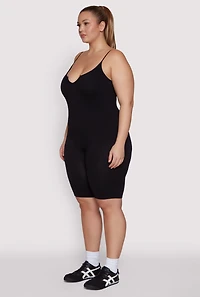 Plus Ribbed Knit Notch Neck Cami Romper